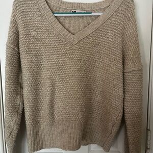 SO Cream V-Neck Sweater with Textured Knit